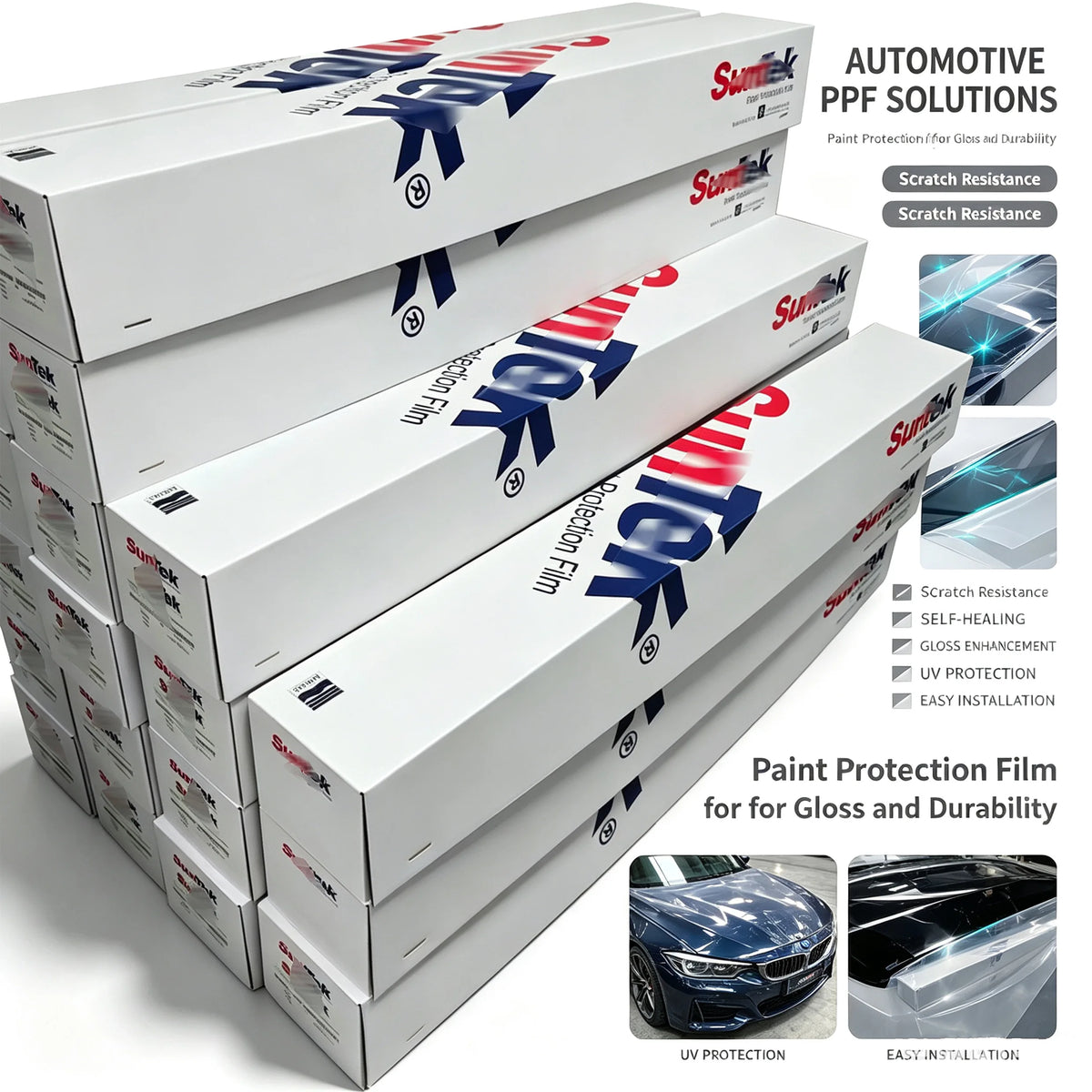 Suntek PPF 1.52X15m Anti-clash Glossy Transparent Self-adhesive TPU Paint Protection Film Color Changing Self Healing