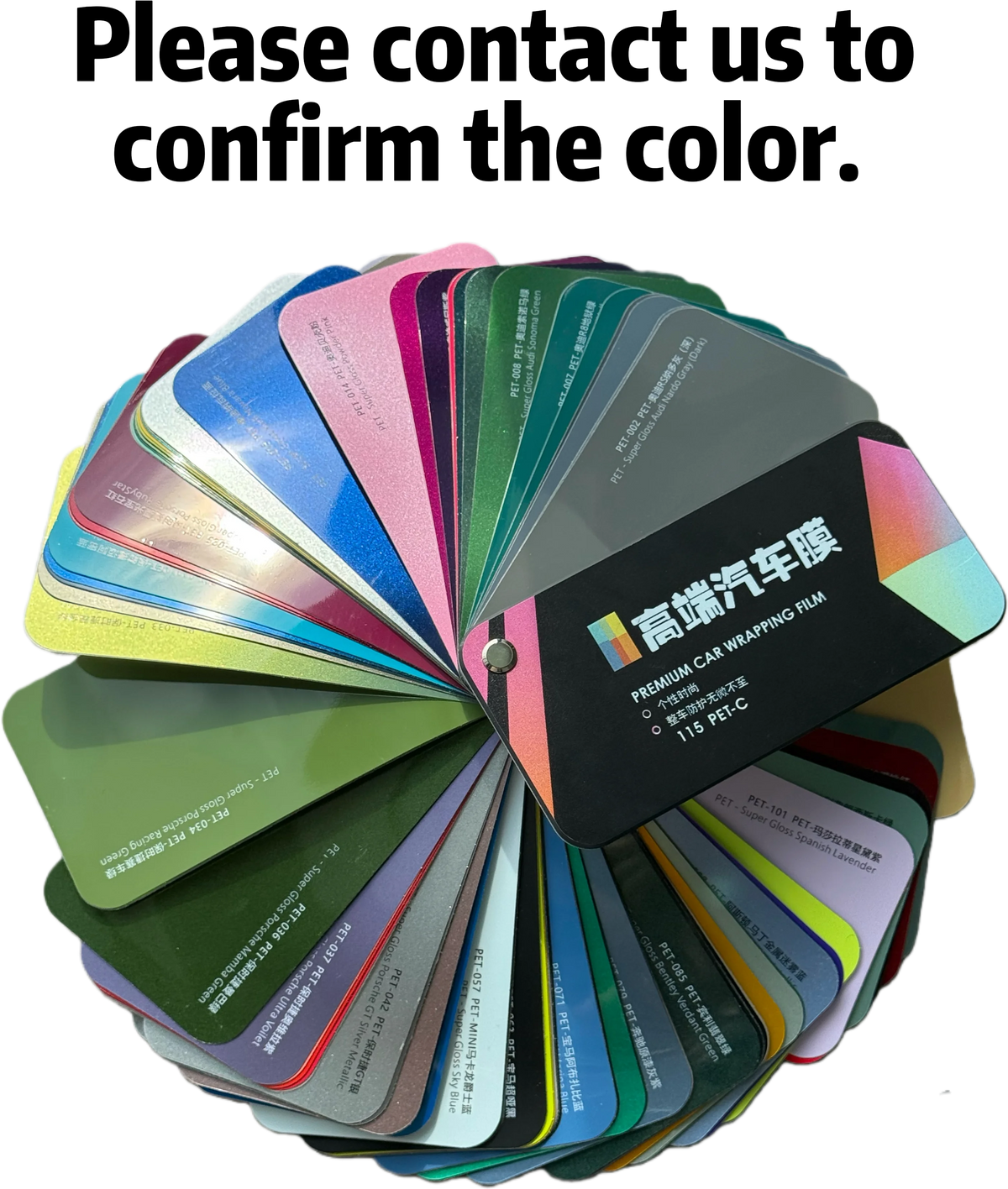 Color Card 1.52*16.5M High Quality Glossy White Anti Yellowing TPU Color Changing Film Auto Vinyl Wrap for Car Body
